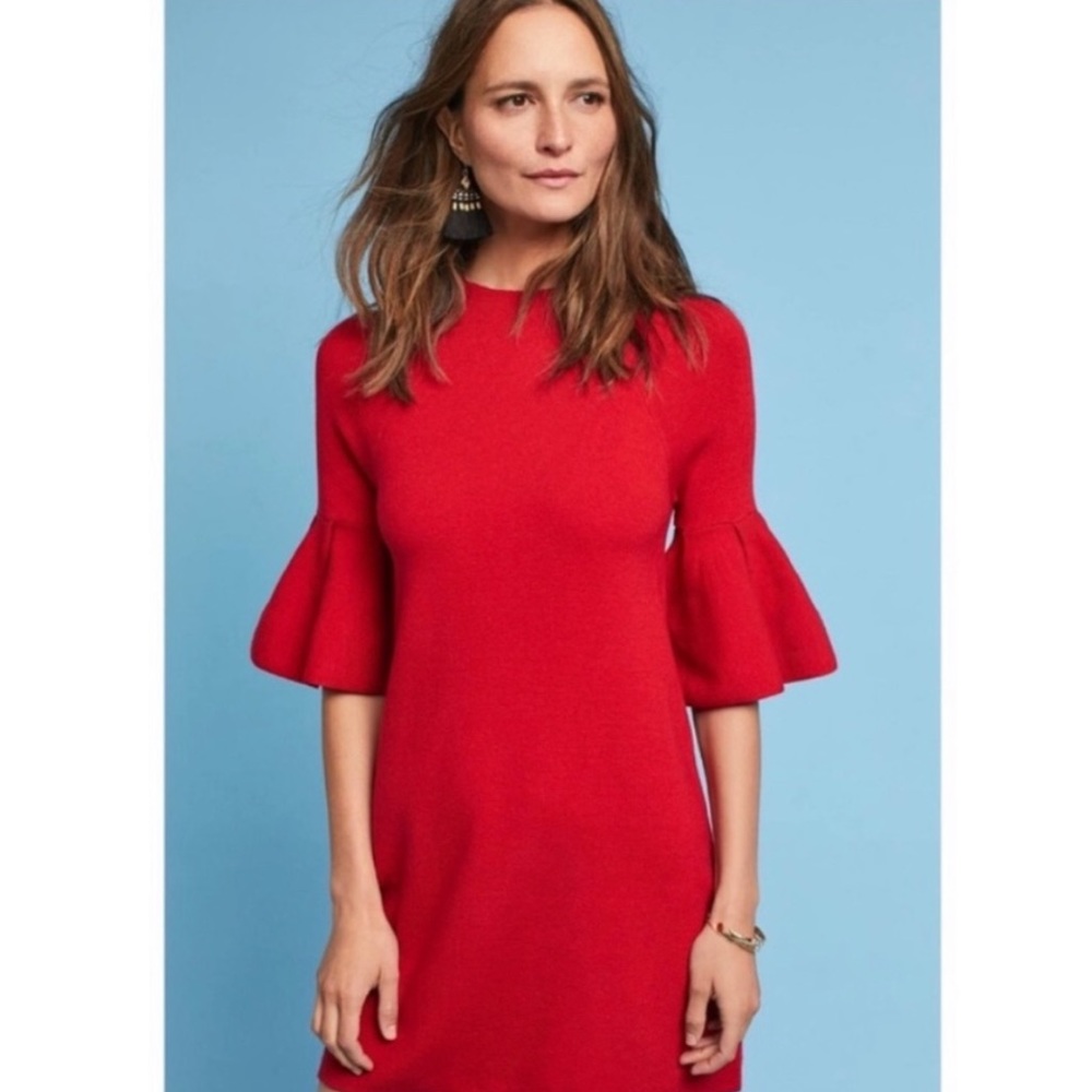 Moth | Anthropologie Red Bell Sleeve Sweater Dress